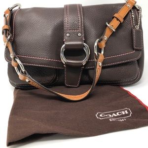 Coach brown leather handbag pink stitching